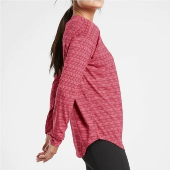 Athleta Cloudlight Stratus Shirt Womens XS Striped Long Sleeve Top Dark Pink - Picture 2 of 11
